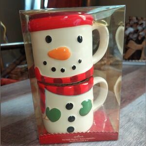 Hallmark Snowman Christmas Holiday Stackable Set of 2 Coffee Tea Hot Cocoa Mug